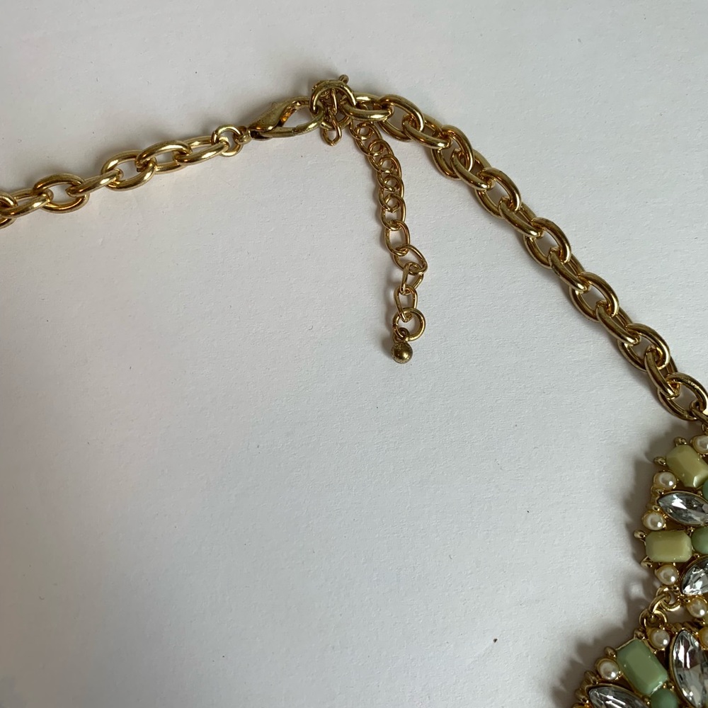 Gold Tone Sea-foam Green Pearl Statement Necklace - Picture 5 of 6